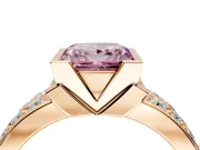 Bezel Engagement Ring Setting for Fancy Pink Princess Cut Center with Wide Channel-Set Band and Bezel Head in Rose Gold