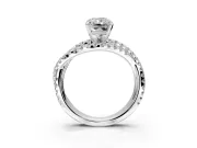 Solitaire Engagement Ring Setting for Radiant Cut Center with Woven 3-Strand Pave Band and Prong Head in Sterling Silver