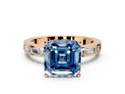 Solitaire Engagement Ring Setting for Fancy Blue Asscher Cut Center with Channel Baguette Band and Prong Head in Rose Gold