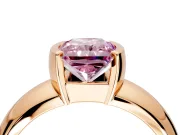 Tension Engagement Ring Setting for Fancy Pink Radiant Cut Center with Wide Flat Band and Tension Head in Rose Gold