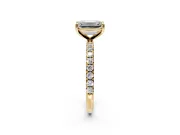 Solitaire Engagement Ring Setting for Emerald Cut Center with Micro Pave Band and Prong Head in Yellow Gold