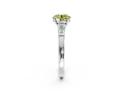 3 Stone Engagement Ring Setting for Fancy Yellow Round Cut Center with Channel Baguette Accents and Prong Head in Sterling Silver