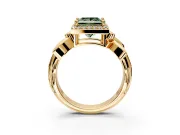 Halo Engagement Ring Setting for Fancy Green Princess Cut Center with Floral Band and Prong Head in Yellow Gold