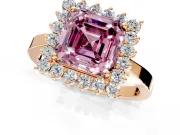 Starburst Halo Engagement Ring Setting for Fancy Pink Asscher Cut Center with Flat Cathedral Band and Prong Head in Rose Gold