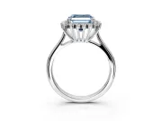Starburst Halo Engagement Ring Setting for Fancy Blue Asscher Cut Center with Thin Round-Wire Band and Prong Head in Sterling Silver