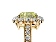 Halo Engagement Ring Setting for Fancy Yellow Radiant Cut Center with Milgrain Channel Band and Prong Head in Yellow Gold