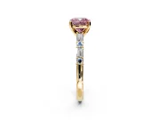 Baguette Engagement Ring Setting for Fancy Pink Cushion Cut Center with Alternating Bar-Set Band and Prong Head in Yellow Gold
