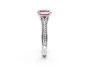 Solitaire Engagement Ring Setting for Fancy Pink Asscher Cut Center with Pave Rail Split Shank and Prong Head in Platinum