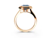 Halo Engagement Ring Setting for Fancy Blue Asscher Cut Center with Milgrain Pave Band and Bezel Head in Rose Gold