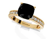 Milgrain Pave Engagement Ring Setting for Fancy Black Cushion Cut Center with Accent Band and Prong Head in Yellow Gold