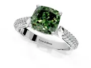 Solitaire Engagement Ring Setting for Fancy Green Cushion Cut Center with Multi-Row Accents and Prong Head in Platinum