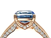 Solitaire Engagement Ring Setting for Fancy Blue Asscher Cut Center with Milgrain-Framed Pave Band and Prong Head in Rose Gold