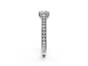 Solitaire Engagement Ring Setting for Cushion Cut Center with Engraved Pave Band and Prong Head in White Gold