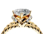 Halo Engagement Ring Setting for Heart-Shaped Center with Rope Twist Split Shank and Prong Head in Yellow Gold