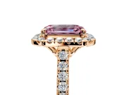 Halo Engagement Ring Setting for Fancy Pink Emerald Cut Center with Raised Halo, Pave Band and Prong Head in Rose Gold
