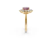 Small-Accent Cluster Halo Engagement Ring Setting for Fancy Pink Princess Cut Center with Plain Band and Prong Head in Yellow Gold
