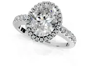 Accent Halo Engagement Ring Setting for Oval Center with Full-Length Pave Band and Prong Head in Sterling Silver