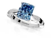 Solitaire Engagement Ring Setting for Fancy Blue Radiant Cut Center with Carved Leaf Shoulders and Prong Head in Sterling Silver