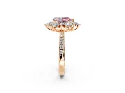 Floral Halo Engagement Ring Setting for Fancy Pink Pear-Shaped Center with Pave Accents and Prong Head in Rose Gold
