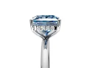 Hidden Halo Engagement Ring Setting for Fancy Blue Princess Cut Center with Thin Round-Wire Band and Prong Head in Sterling Silver
