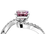 Solitaire Engagement Ring Setting for Fancy Pink Emerald Cut Center with Pave Bypass Swirl Band and Prong Head in Platinum