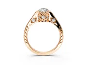 Cathedral Engagement Ring Setting for Pear-Shaped Center with Antique-Style Pave Band and Prong Head in Rose Gold