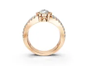 Halo Engagement Ring Setting for Pear-Shaped Center with Wide-Open Pave Split Shank and Prong Head in Rose Gold