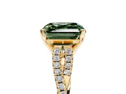 Solitaire Engagement Ring Setting for Fancy Green Asscher Cut Center with Twisted Pave Split Shank and Prong Head in Yellow Gold