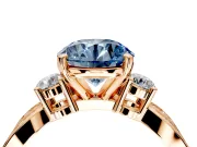 3 Stone Engagement Ring Setting for Fancy Blue Round Cut Center with Pave Twist Band and Prong Head in Rose Gold