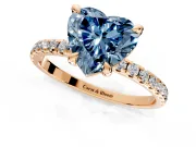 Solitaire Engagement Ring Setting for Fancy Blue Heart-Shaped Center with Fine Pave Narrow Band and Prong Head in Rose Gold