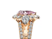 Halo Engagement Ring Setting for Fancy Pink Pear-Shaped Center with Two-Strand Split Shank and Prong Head in Rose Gold