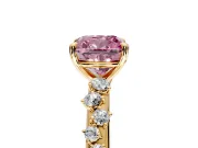 Cluster Engagement Ring Setting for Fancy Pink Cushion Cut Center with Round Cut Accent Band and Prong Head in Yellow Gold