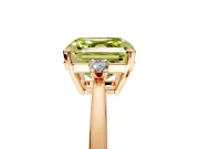 3 Stone Engagement Ring Setting for Fancy Yellow Asscher Cut Center with Low-Set Round Cut Accents and Prong Head in Rose Gold