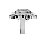 Cluster Halo Engagement Ring Setting for Emerald Cut Center with Milgrain Bezel Accents and Prong Head in Platinum