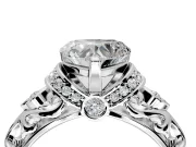 Solitaire Engagement Ring Setting for Heart-Shaped Center with Filigree Band and Prong Head in Platinum