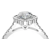 Milgrain Floral Halo Engagement Ring Setting for Pear-Shaped Center with Pave Band and Prong Head in Platinum