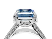 Solitaire Engagement Ring Setting for Fancy Blue Asscher Cut Center with Accented Split Shank and Prong Head in Sterling Silver