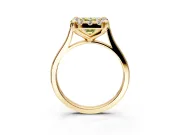 Single Halo Engagement Ring Setting for Fancy Yellow Emerald Cut Center with Corner Claws, Plain Band and Prong Head in Yellow Gold