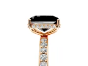 Hidden Halo Engagement Ring Setting for Fancy Black Radiant Cut Center with Pave Band and Prong Head in Rose Gold