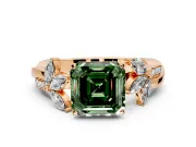 Floral Engagement Ring Setting for Fancy Green Asscher Cut Center with Trailing Marquise Accents and Prong Head in Rose Gold