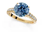 Solitaire Engagement Ring Setting for Fancy Blue Round Cut Center with Partway Pave Band and Prong Head in Yellow Gold