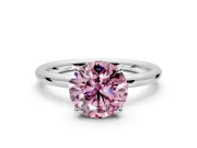 Hidden Halo Engagement Ring Setting for Fancy Pink Round Cut Center with Thin Rounded Band and Prong Head in Platinum