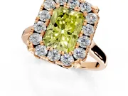 Single Halo Engagement Ring Setting for Fancy Yellow Radiant Cut Center with Corner Claws, Plain Band and Prong Head in Rose Gold