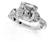 Leaf Motif Engagement Ring Setting for Asscher Cut Center with Pave Band and Prong Head in White Gold