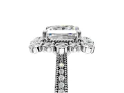 Milgrain Halo Engagement Ring Setting for Princess Cut Center with Bezel Point Accents and Prong Head in White Gold