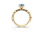 Solitaire Engagement Ring Setting for Fancy Blue Oval Center with Beaded Bezel Station Band and Prong Head in Yellow Gold