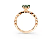 Solitaire Engagement Ring Setting for Fancy Green Heart-Shaped Center with Beaded Bezel Station Band and Prong Head in Rose Gold