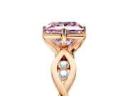 Solitaire Engagement Ring Setting for Fancy Pink Princess Cut Center with Accented Twist Band and Leaf Prong Head in Rose Gold