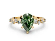 Solitaire Engagement Ring Setting for Fancy Green Pear-Shaped Center with Trailing Leaf Accent Band and Prong Head in Yellow Gold
