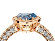 Milgrain Halo Engagement Ring Setting for Fancy Blue Heart-Shaped Center with Wide Pave Band and Prong Head in Rose Gold